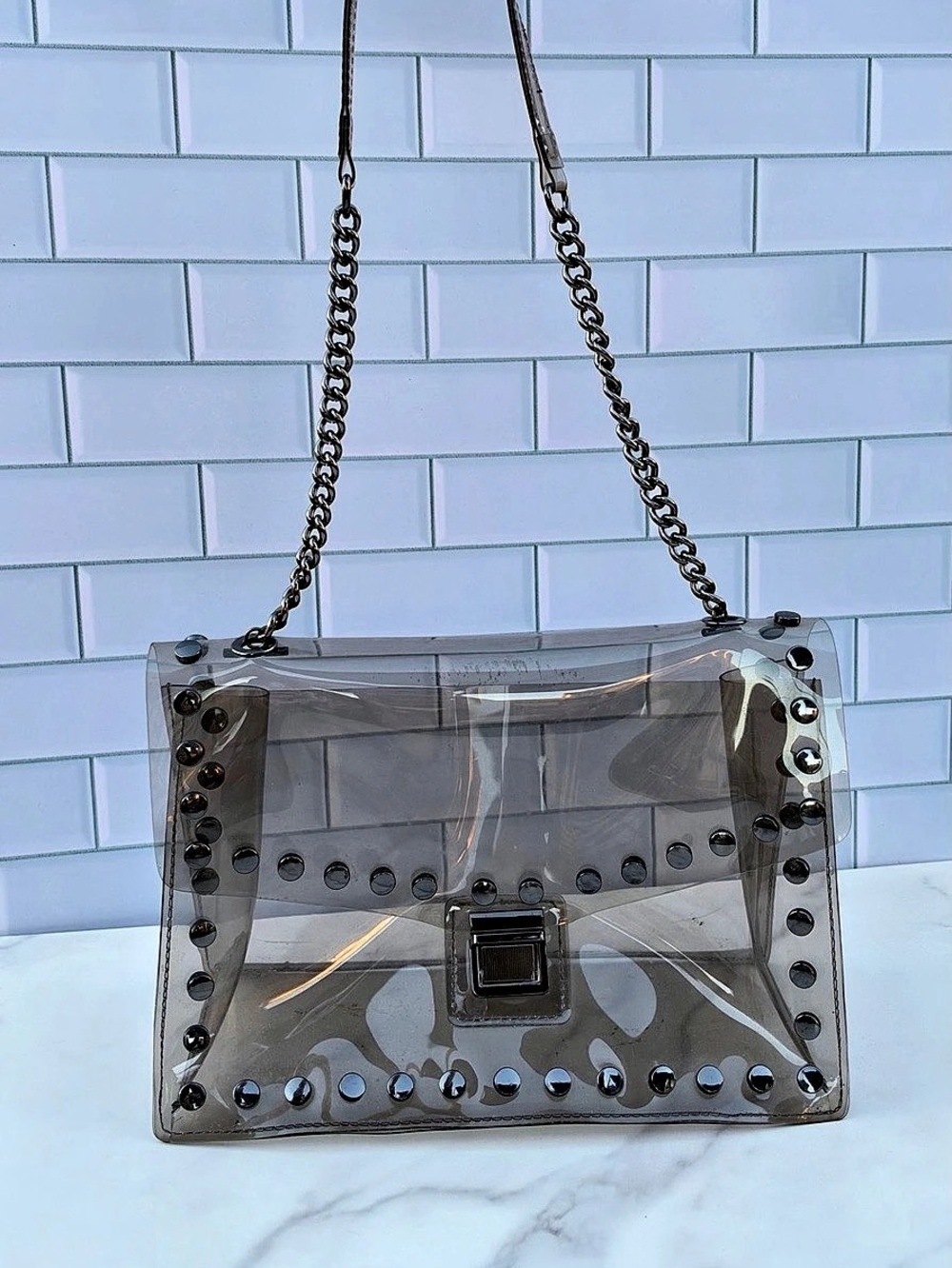 Clear Studded Shoulder Bag